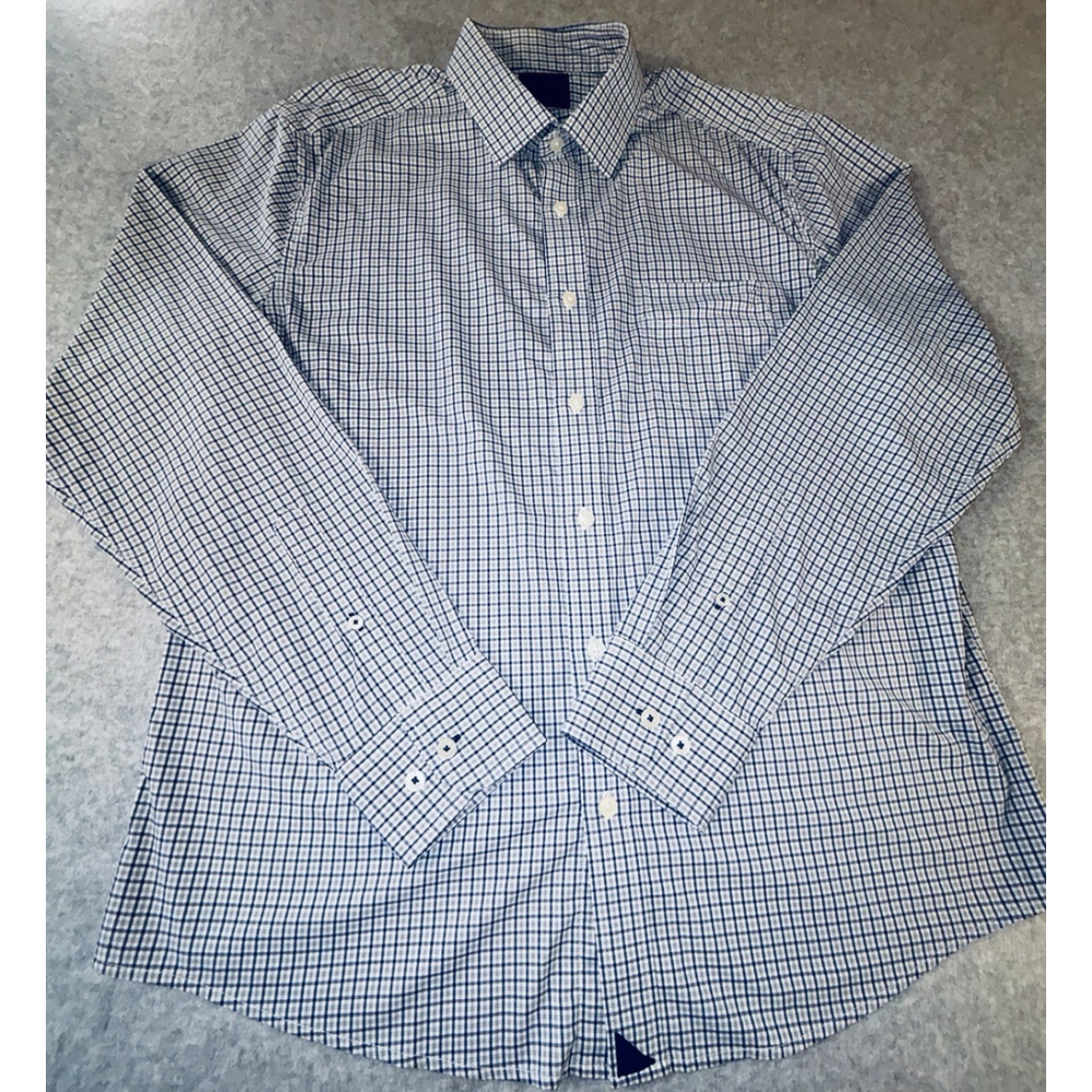 UNTUCKit Mens Large Slim Fit Blue Check Button Up Shirt Stretch Casual